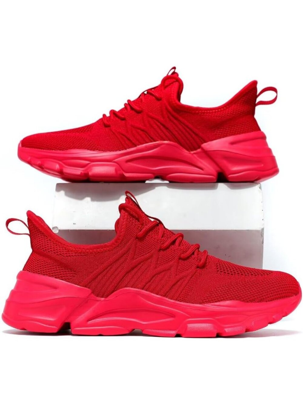 Men's Red Rubber Non Slip Breathable Lightweight Fashion Athletic Sneakers - Picture 7 of 7